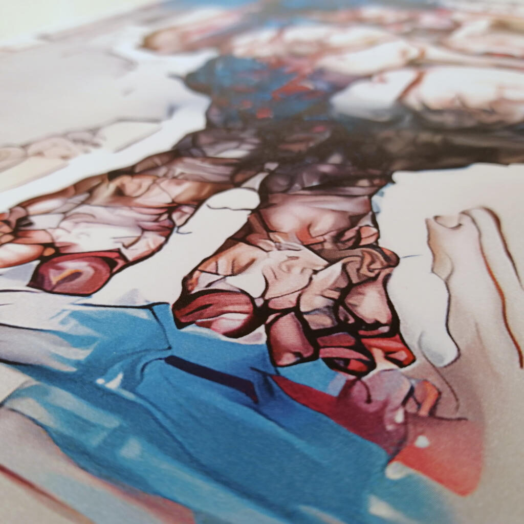 Dieser Kunstdruck aus der Serie ist eine experimentelle Kooperation zwischen den Wien er Künstlern Offerus Ablinger und Hidéo SNES. Sie bedienen sich dabei einer Künstlichen Intelligenz, welche einen malerischen Stil auf eine Fotographie übertragen kann. Poster Galerie Wien, 2022
